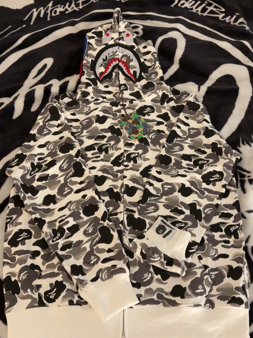 Bape Grey Black White Camo Shark Full-Zip Hoodie